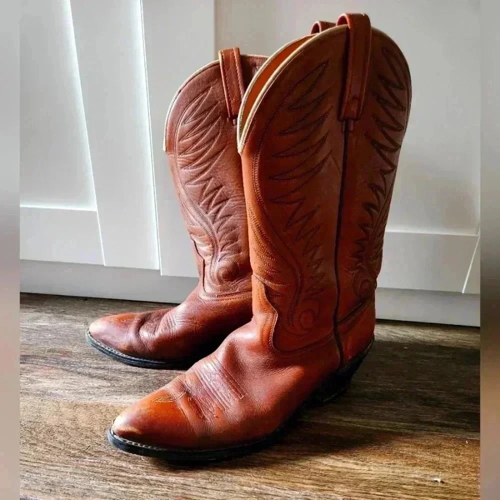 Vintage ACME Brown Leather Western Cowboy Boots - Mens Size 9.5 - Picture 1 of 8